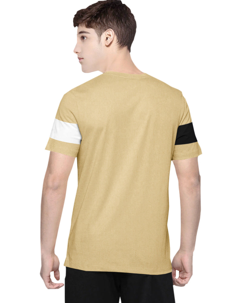 Kids Beige-White Half Sleeve Round Neck T-shirt