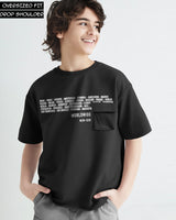 Boys Flap Pocket Black Typography Round Neck Half Sleeve T-Shirt