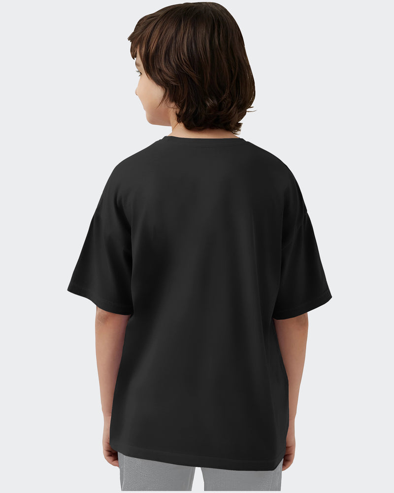 Boys Flap Pocket Black Typography Round Neck Half Sleeve T-Shirt