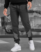 Men Charcoal Black Drawstring Cotton Graphic Printed Jogger TrackPant