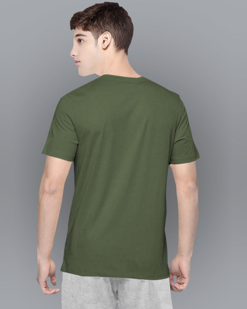 Boys Olivegreen Printed Round Neck Half Sleeve T-Shirt