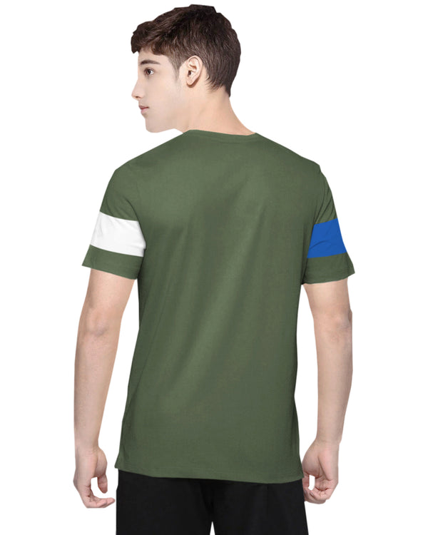 Kids Olivegreen-White Half Sleeve Round Neck T-shirt