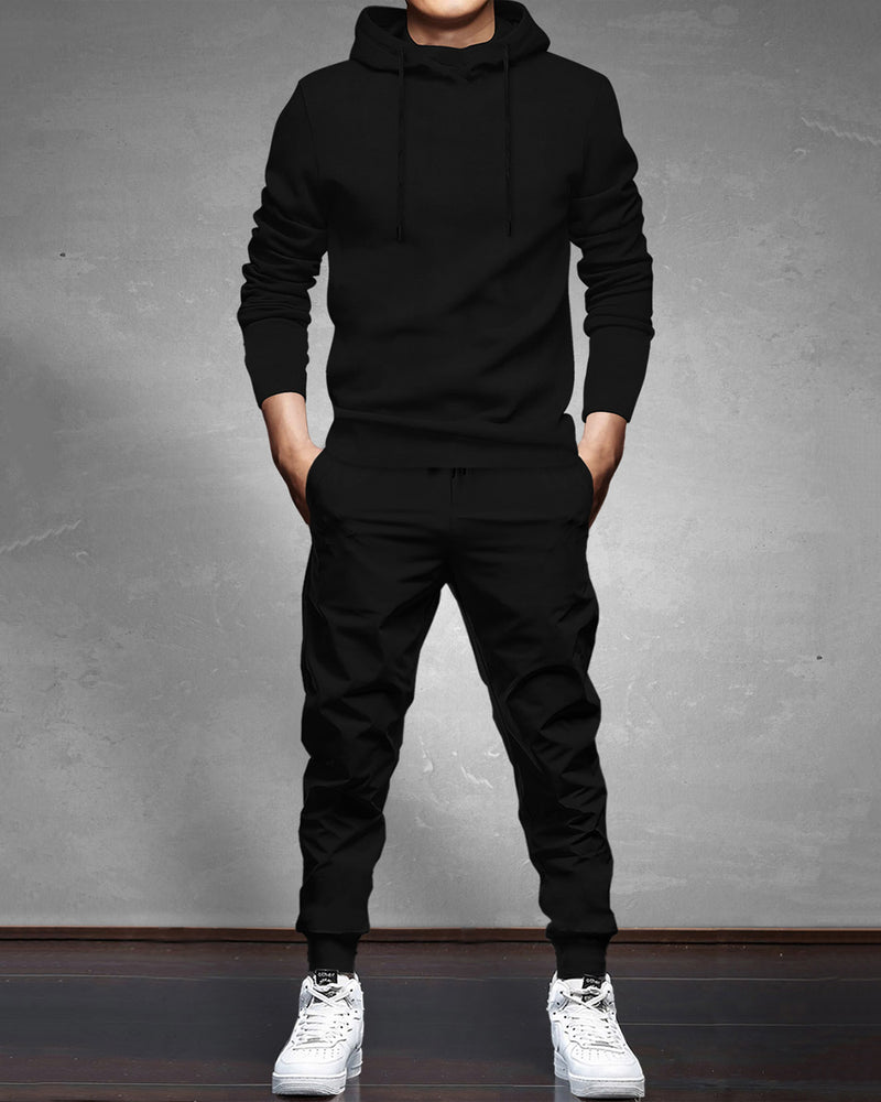 Tracksuit For Men Black Hooded Full Sleeve T-shirt / Black Trackpant