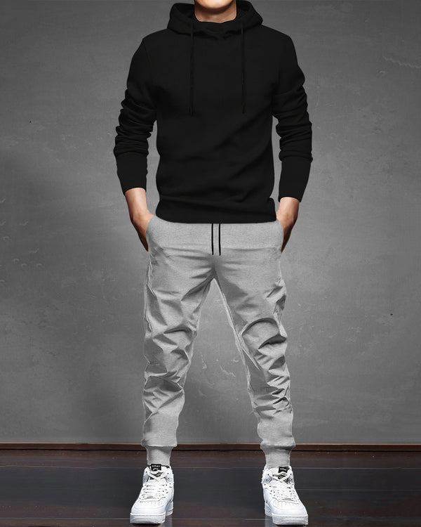 Tracksuit For Men Black Hooded Full Sleeve T-shirt / Grey Trackpant