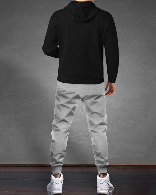 Tracksuit For Men Black Hooded Full Sleeve T-shirt / Grey Trackpant