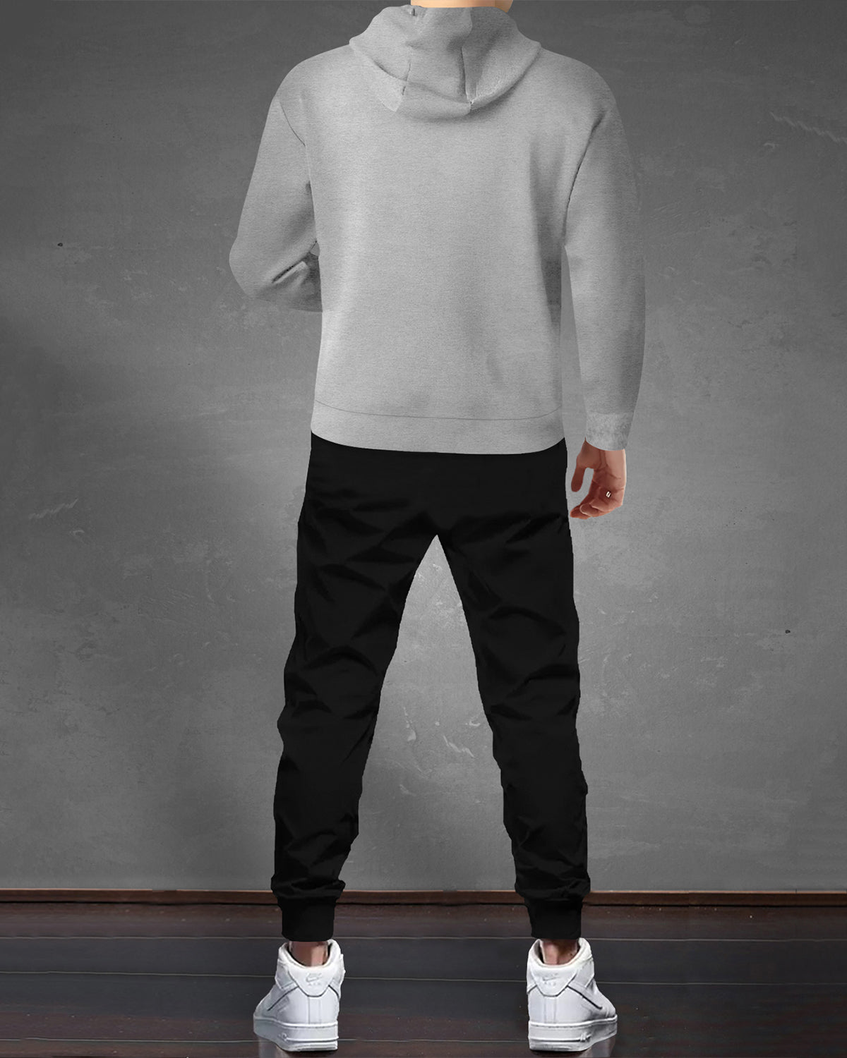 Grey Hooded Full Sleeve T-shirt with Black Trackpant Tracksuit