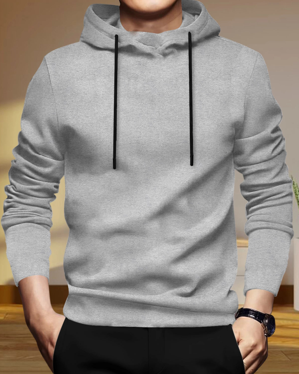 Grey Hooded Full Sleeve T-shirt with Black Trackpant Tracksuit