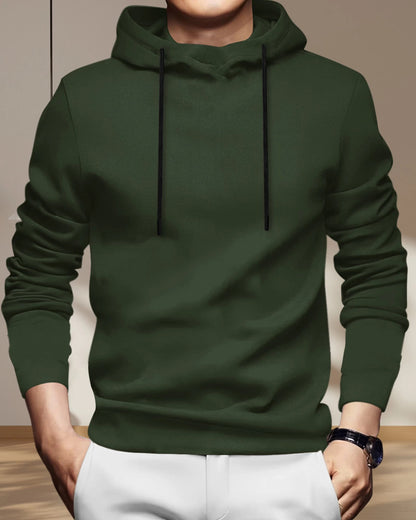 Olive   Green   Hooded   Full   Sleeve   T-shirt   with   Black   Trackpant   Tracksuit