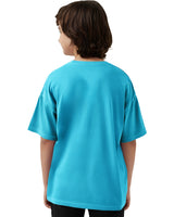 Boys Flap Pocket Skyblue Typography Round Neck Half Sleeve T-Shirt