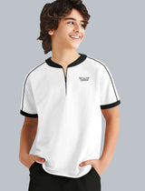 Boys Zip White Black Contrast T-shirt