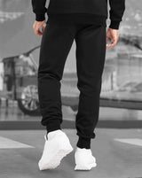 Men Tracksuit Set | White Zip Neck T-Shirt & Black Jogger