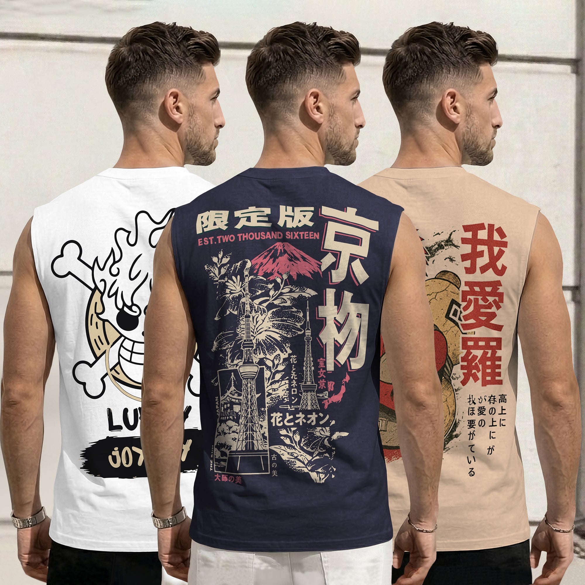 Mens Back Printed Sleeveless Vest Multicolors