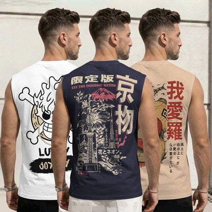 Mens Back Printed Sleeveless Vest Multicolors