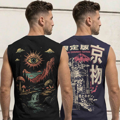 Mens Back Printed Sleeveless Vest Multicolors