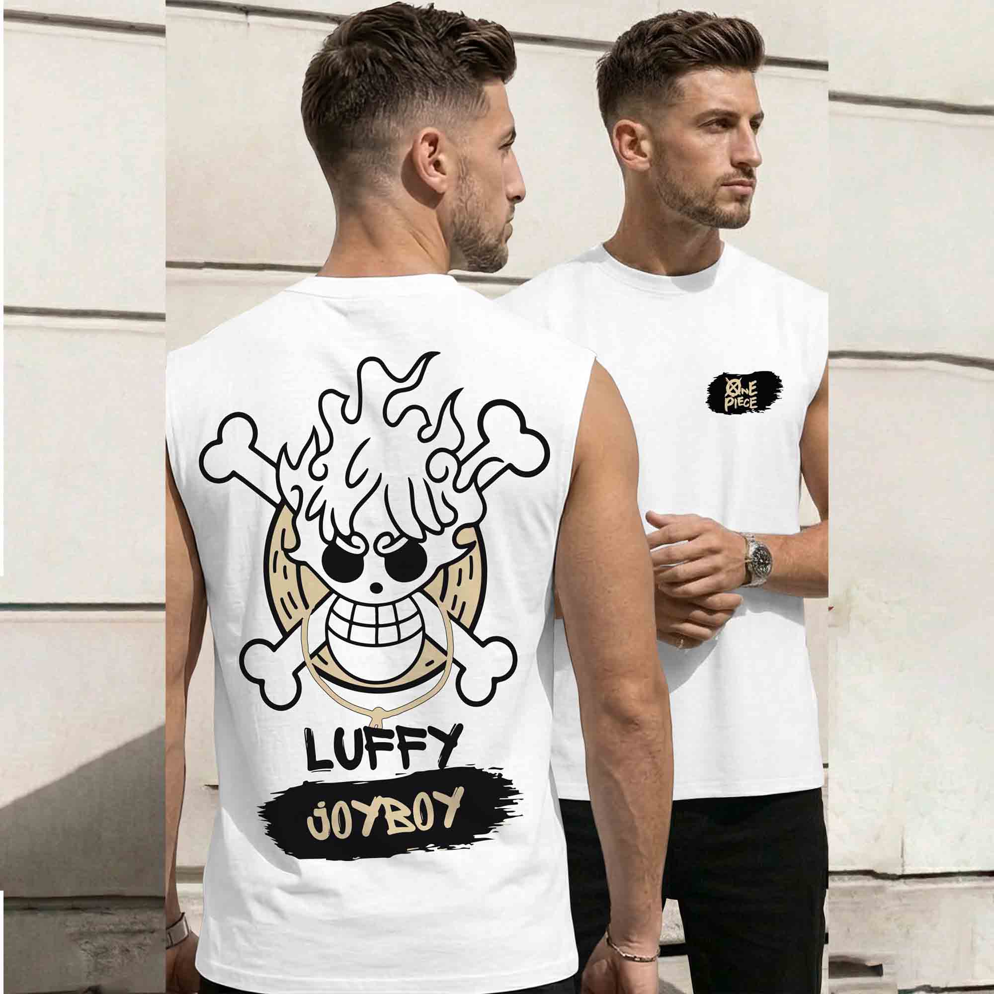 Men Graphic Design Back Printed Round Neck Vest White