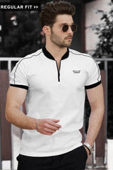 Men Mandarin Collar white half sleeve T-Shirt