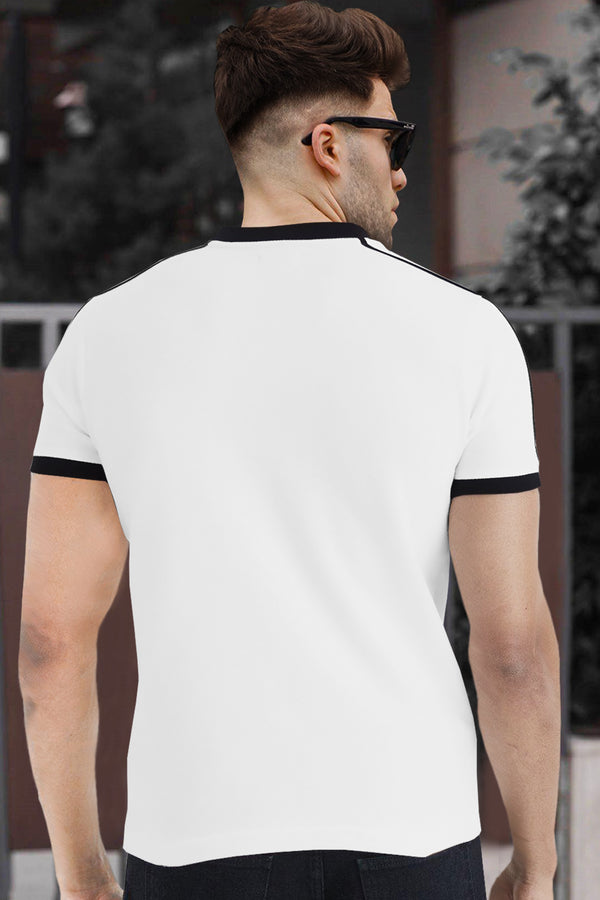 Men Mandarin Collar white half sleeve T-Shirt