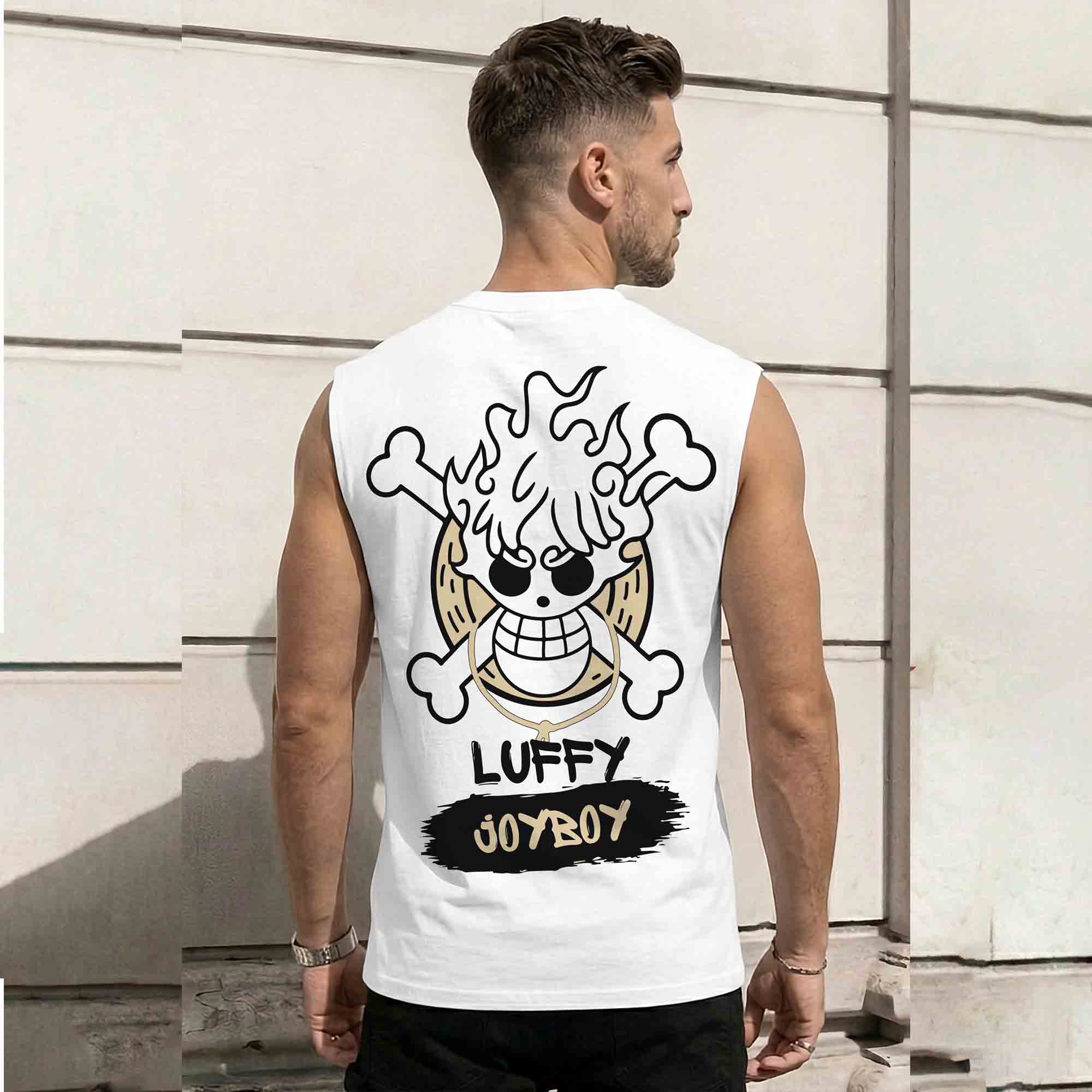 Men Graphic Design Back Printed Round Neck Vest White