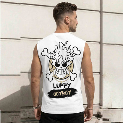 Men Graphic Design Back Printed Round Neck Vest White