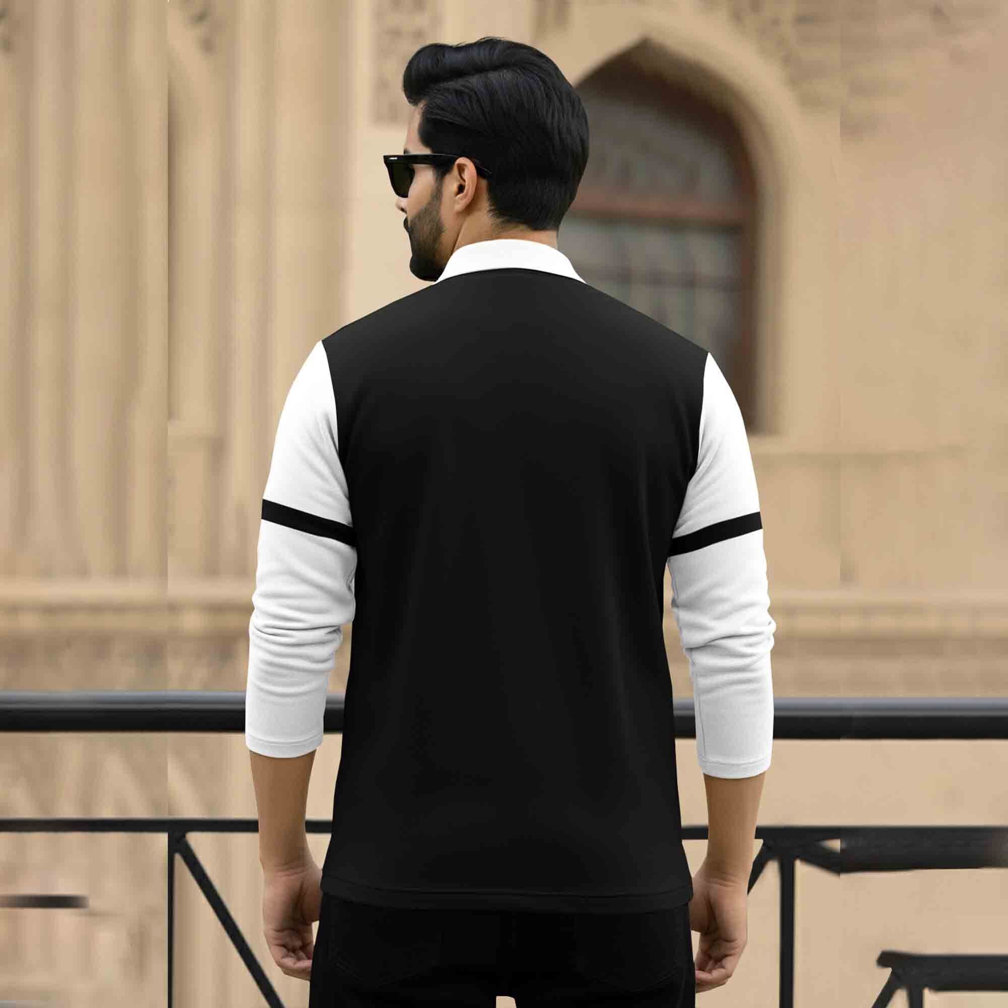 Men Quarter Zip Polo Neck Dual Color T-SHIRT White & Black