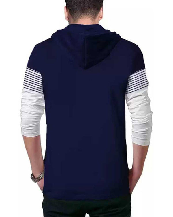 Men Navy White Hoodie T-shirt