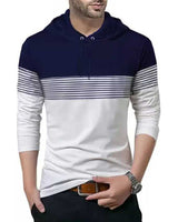 Men Navy White Hoodie T-shirt