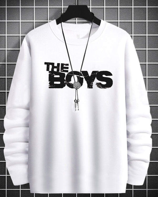THE BOYS Printed Full Sleeve White Neck T-Shirt
