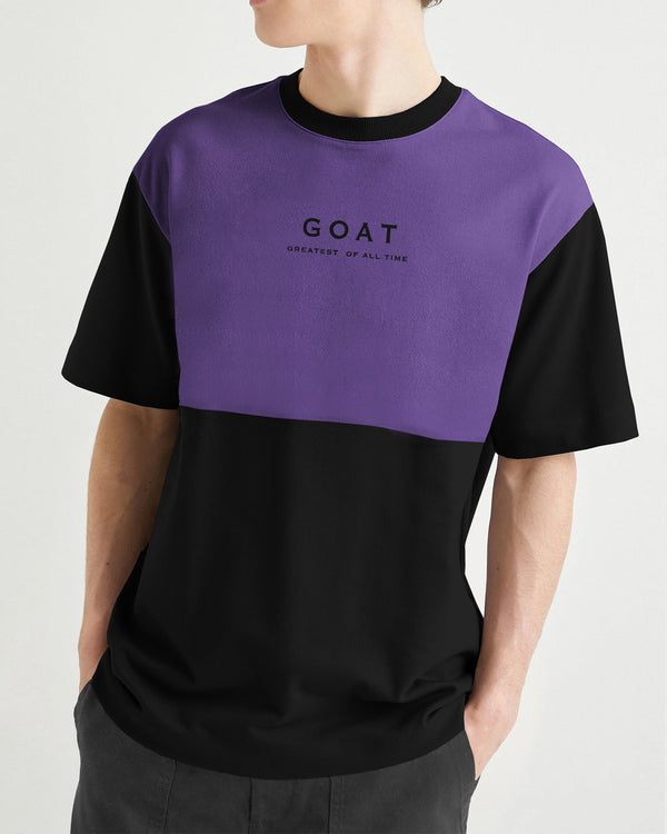Men Oversized GOAT Printed Black Colourblock T-shirt