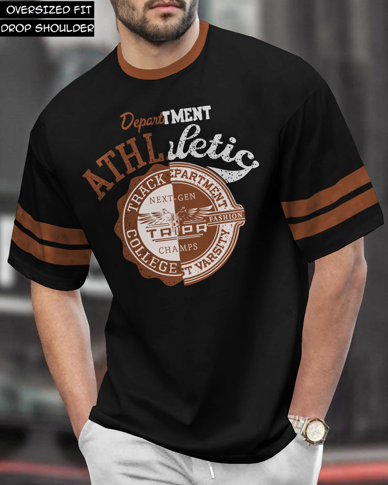 Black and brown Drop Shoulder Printed T-shirt