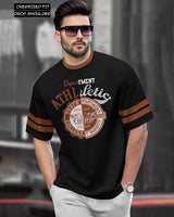 Black and brown Drop Shoulder Printed T-shirt