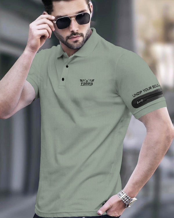 Men Designer Polo Collar Lightgreeen T-shirt