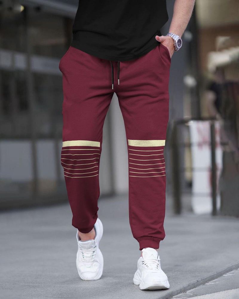 Men Cuffed Jogger With Printed / Maroon