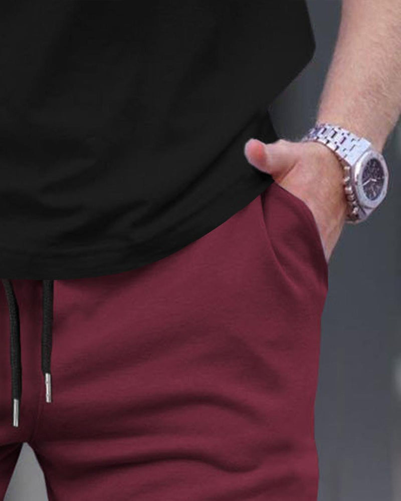 Men Cuffed Jogger With Printed / Maroon