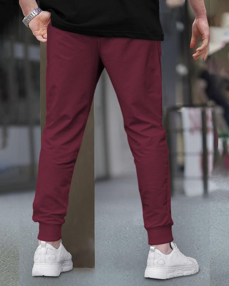 Men Cuffed Jogger With Printed / Maroon