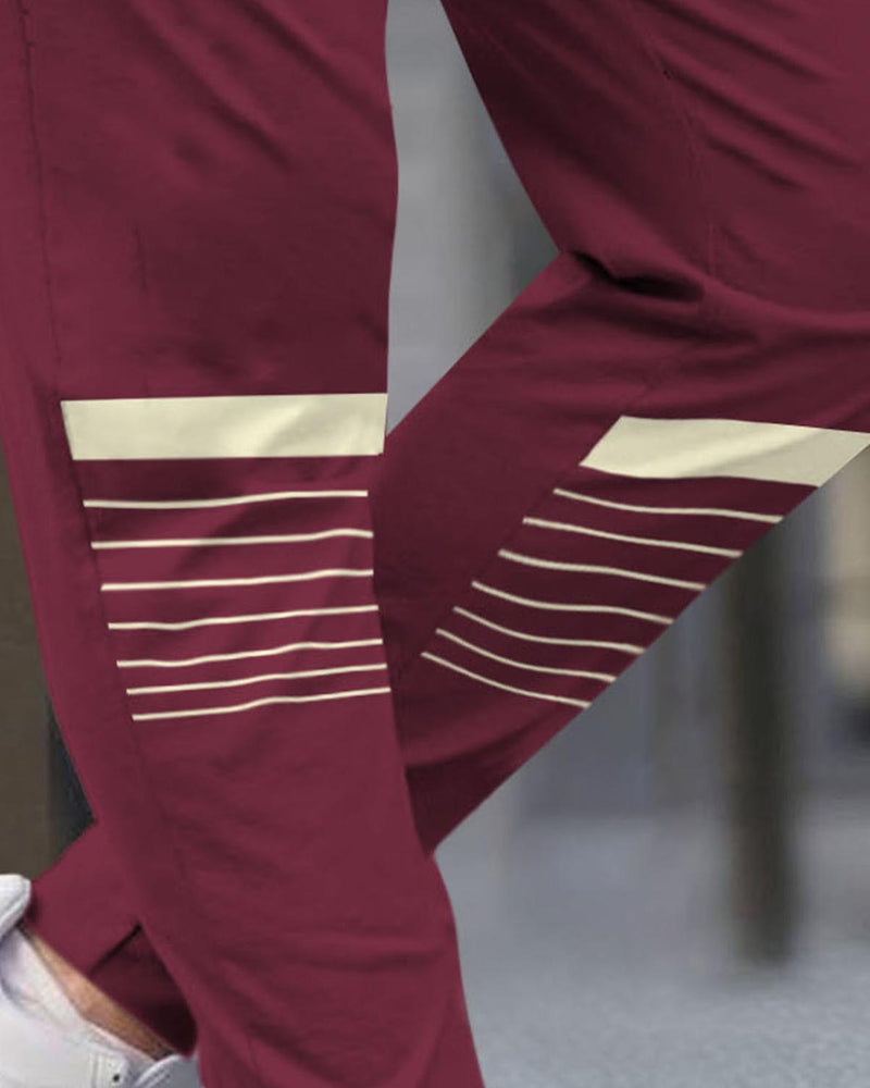 Men Cuffed Jogger With Printed / Maroon