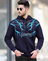 Men Thunder Printed Hooded Neck T-Shirt / Navy Blue