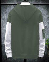 men hooded Olive Green-White Sweatshirt