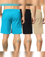 mens short-PACK OF 3-brown-black-skyblue