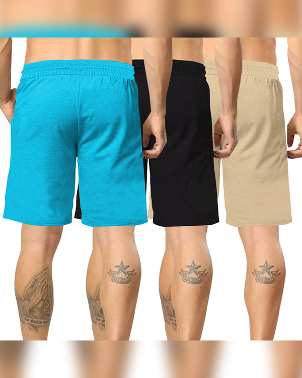 mens short-PACK OF 3-brown-black-skyblue