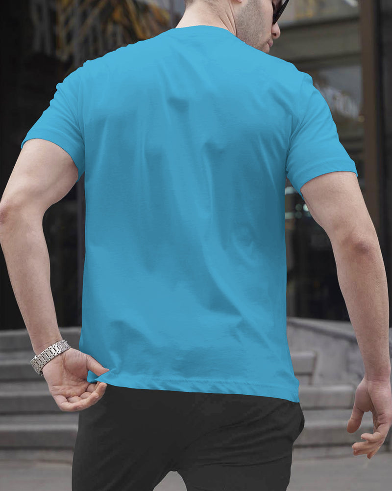 Men Skyblue Printed Half Sleeve Round Neck T-shirt