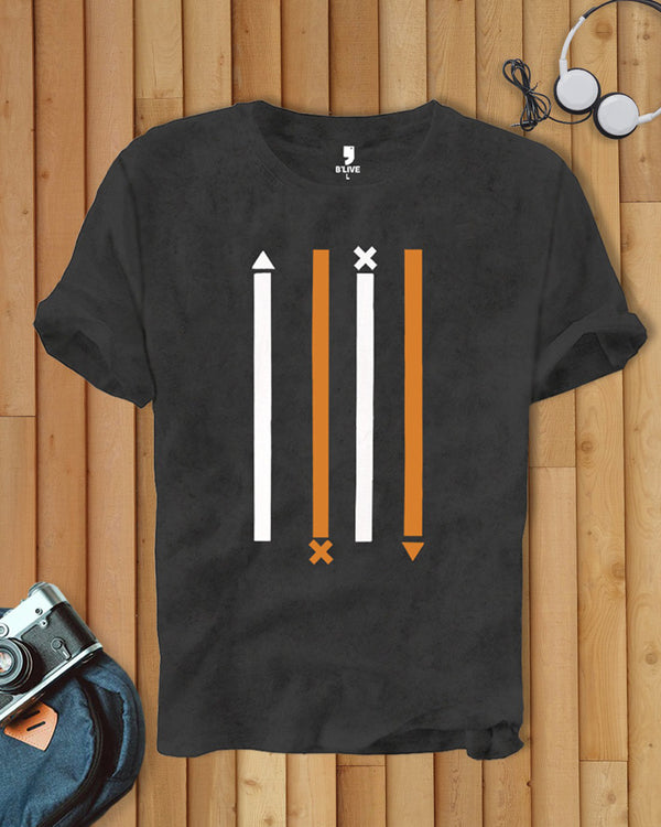 Men Charcoal Black Line Printed T-shirt