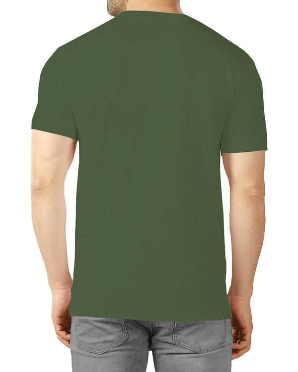 Men Olive Green Line Printed Round Neck Half Sleeve T-shirt