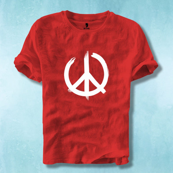 Red Half Sleeve Peace Symbol T-Shirt