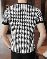 Men Printed Round Neck Cotton Blend White, Black T-Shirt