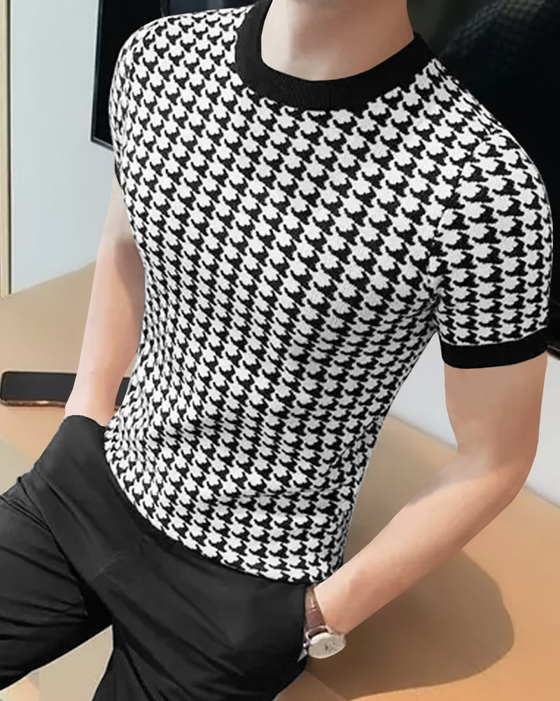 Men Printed Round Neck Cotton Blend White, Black T-Shirt