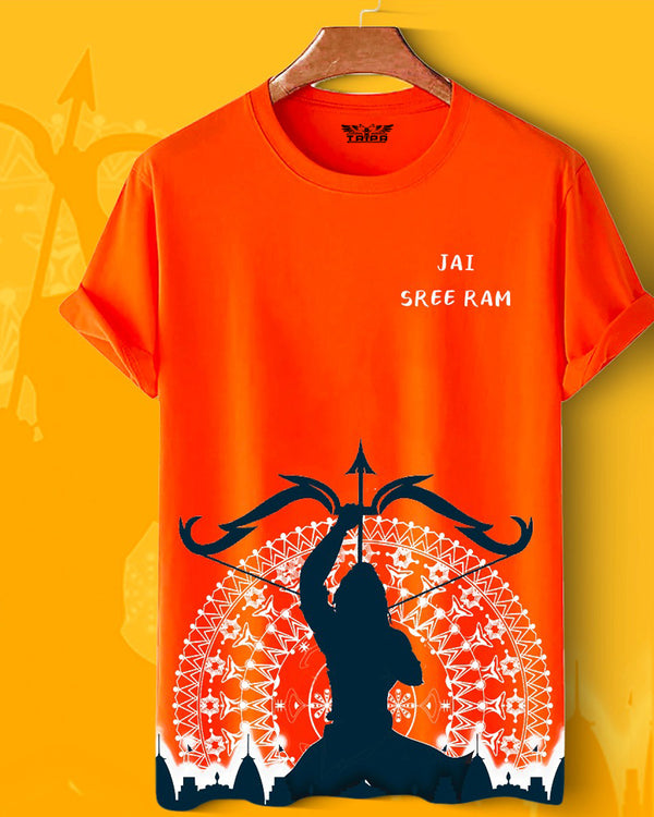 Jai Shree Ram Mandhir Printed Orange T-shirt
