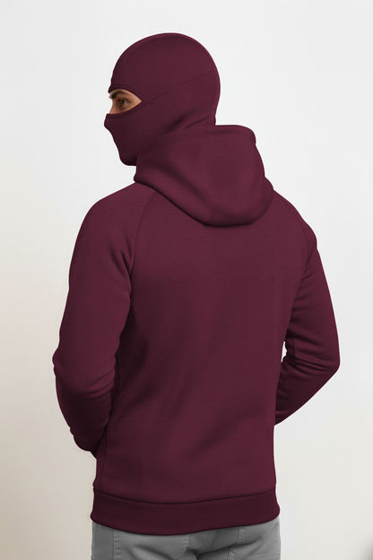 Mens Winter Full Mask Warm Zip-Up Hooded Jacket Maroon