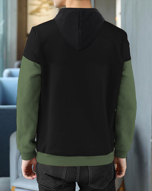 men Black Olive Green Hooded T-shirt