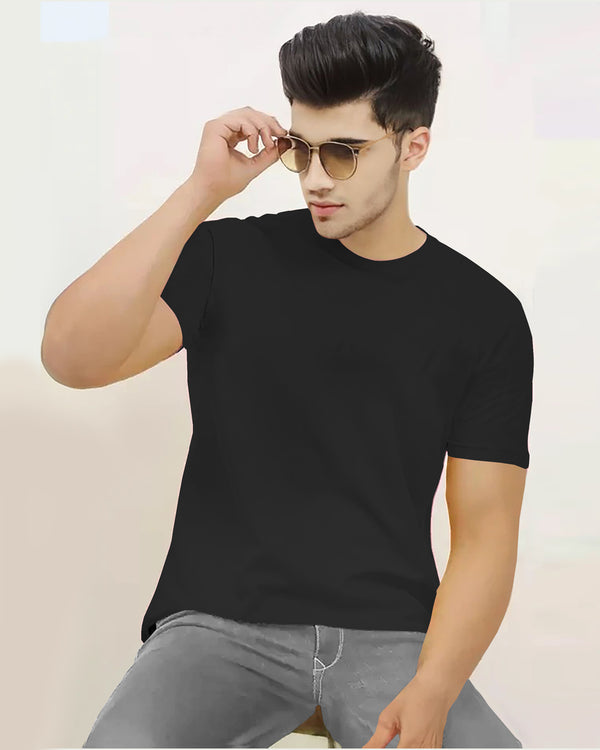 Plain Black Half Sleeve Round Neck T-Shirt