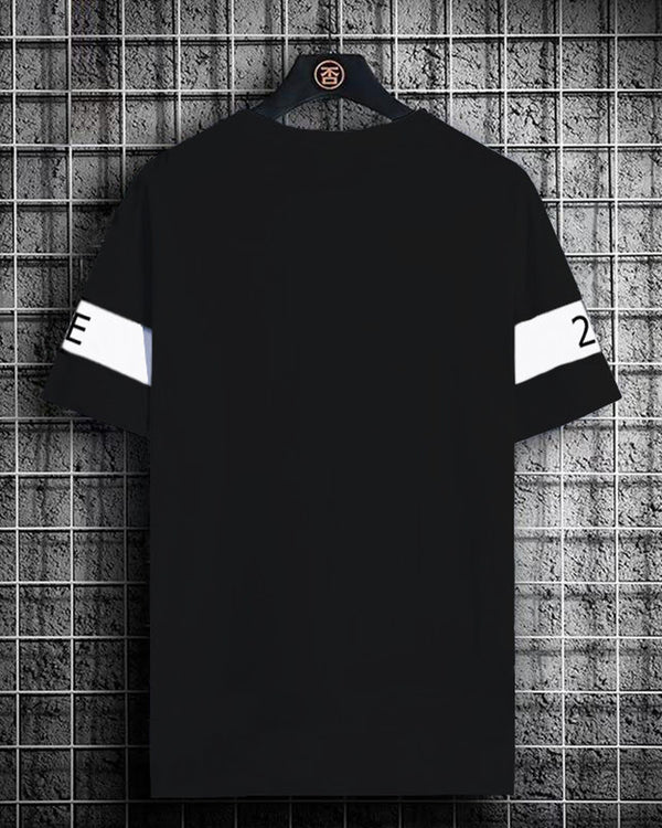 Men Printed Graphic Half Sleeve Round Neck Black Tshirt